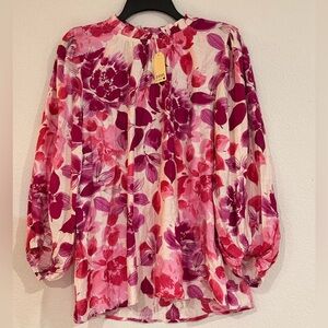 JODIFL Vibrant Pink and Red Floral Blouse